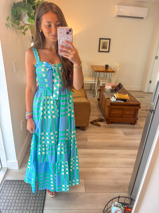 Aqua Plaid Maxi Dress