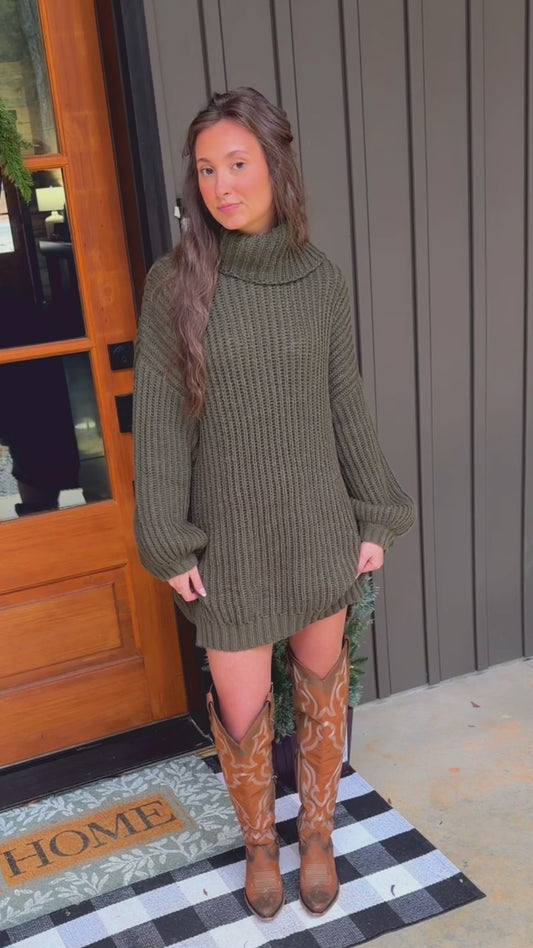 Olive Chunky Knit Dress